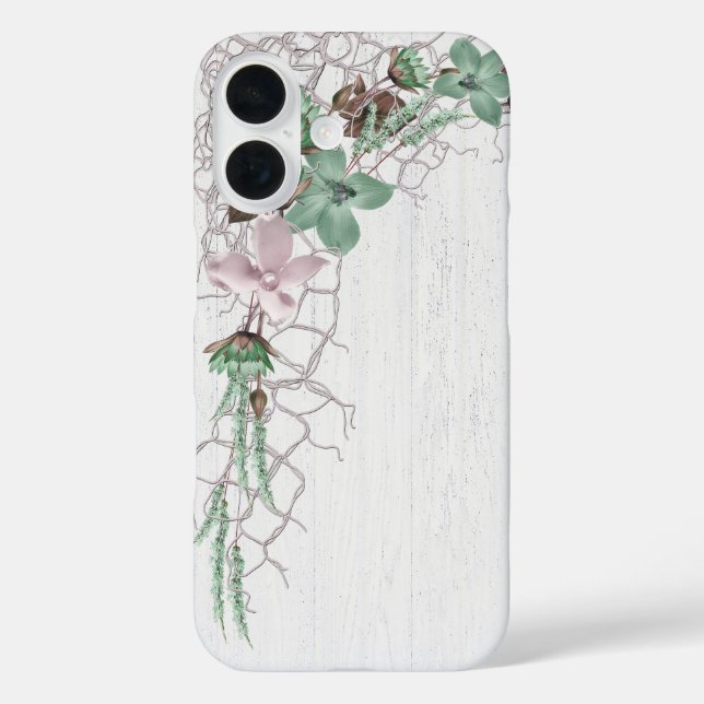 Nautical Net and Flowers On Whitewashed Wood Case-Mate iPhone Case (Back)