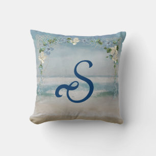 Nautical Net and Flowers With Monogram Throw Pillow