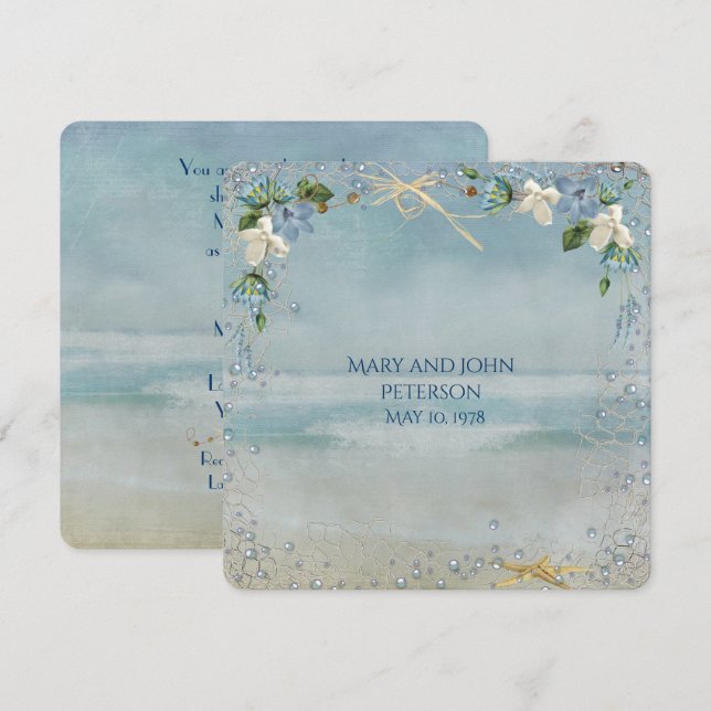 Nautical netting with starfish Vow Renewal Invitation (Front/Back)
