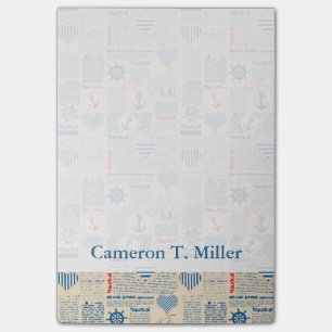 Nautical Newspaper Pattern   Add Your Name Post-it Notes