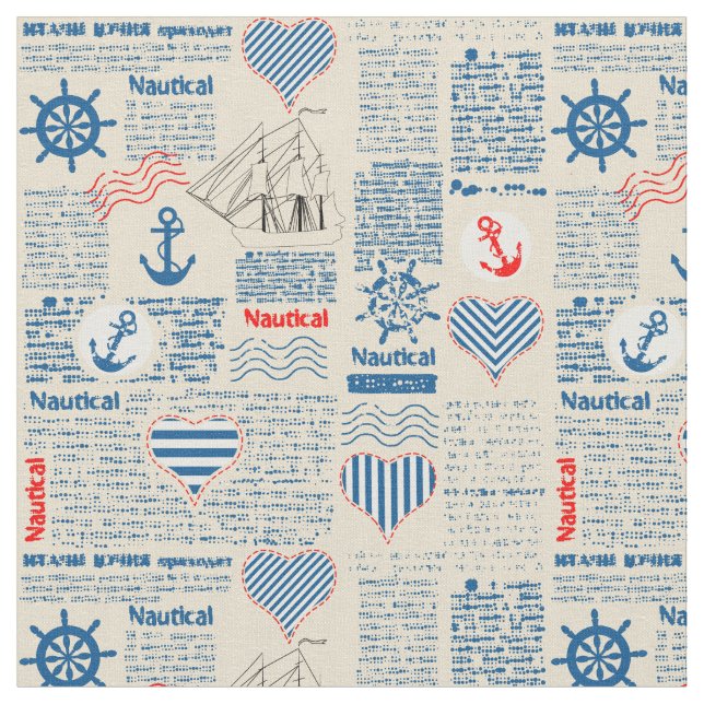 Nautical Newspaper Pattern Fabric (Close Up)