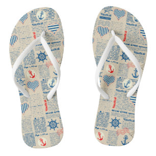 Nautical Newspaper Pattern Flip Flops