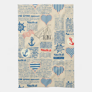 Nautical Newspaper Pattern Kitchen Towel