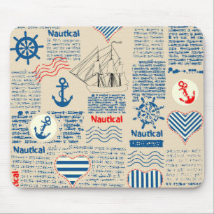 Nautical Newspaper Pattern Mouse Pad