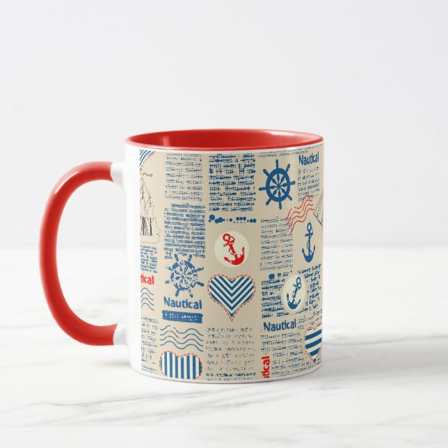 Nautical Newspaper Pattern Mug (Left)