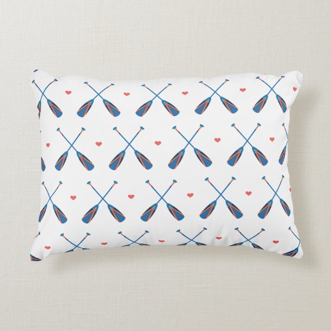Nautical Oars Hearts Blue White Accent Pillow (Front)