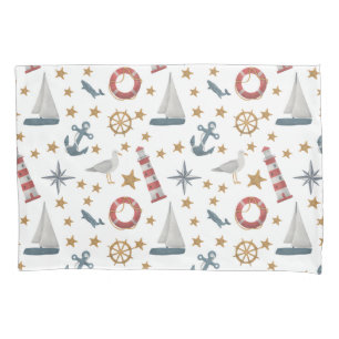  Nautical Ocean Anchor Compass Rose Sailboat Pillowcase