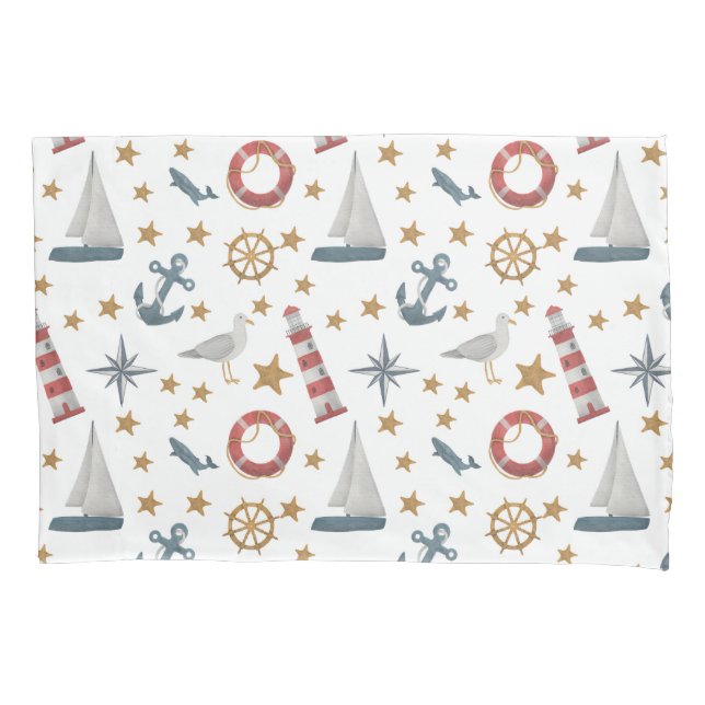  Nautical Ocean Anchor Compass Rose Sailboat Pillowcase (Front)