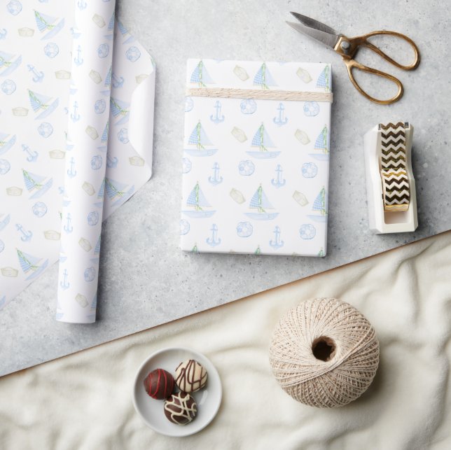 Nautical Ocean Anchors Blue Boy Baby Shower  Wrapping Paper (Crafts)
