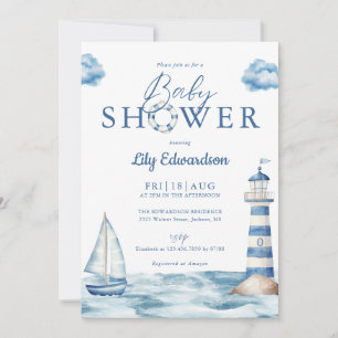 Nautical Ocean Baby Shower Photo QR Code Invitation