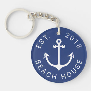Nautical Ocean Beach House Your Text Keychain