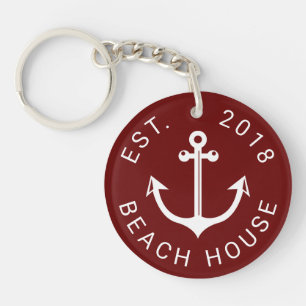 Nautical Ocean Beach House Your Text Keychain