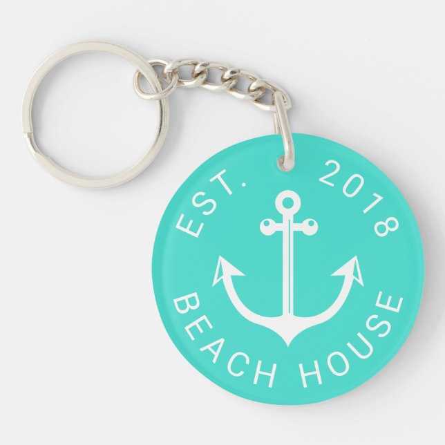 Nautical Ocean Beach House | Your Text Keychain (Front)