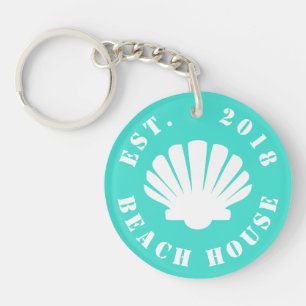 Nautical Ocean Beach House Your Text Keychain