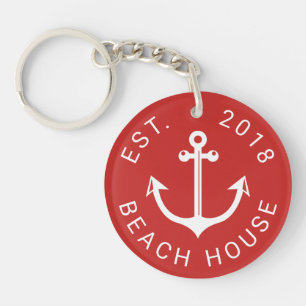 Nautical Ocean Beach House Your Text Keychain