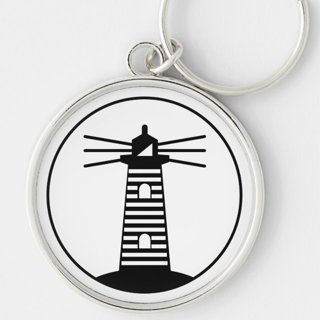Nautical Ocean Beacon Lighthouse Striped Art Keychain (Front)