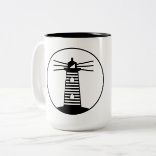 Nautical Ocean Beacon Lighthouse Striped Art Two-Tone Coffee Mug
