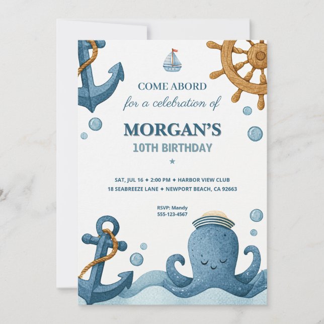 Nautical Ocean Birthday Invitation (Front)