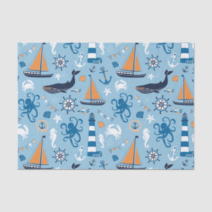Nautical Ocean Blue and Orange Tissue Paper