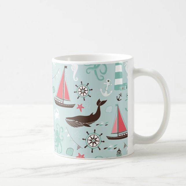 Nautical Ocean Blue and Rose Coffee Mug (Right)