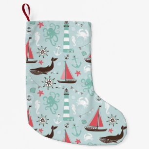 Nautical Ocean Blue and Rose Small Christmas Stocking