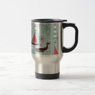 Nautical Ocean Blue and Rose Travel Mug