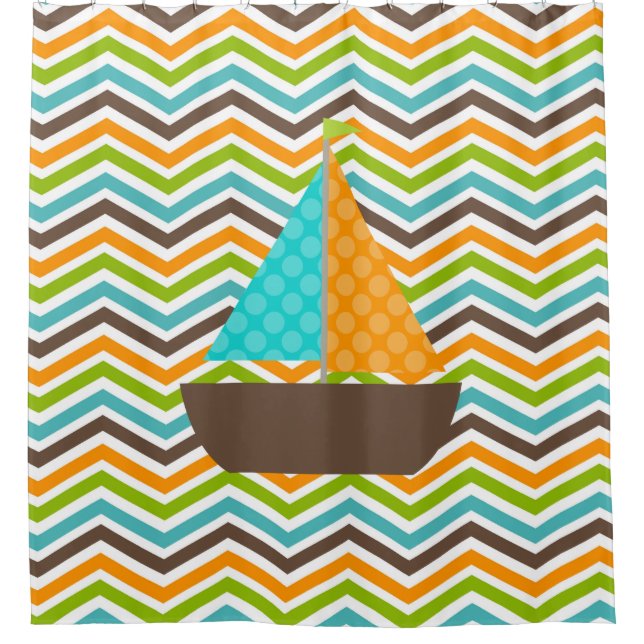 Nautical Ocean Bright Sailboat on Chevron Stripes (Front)