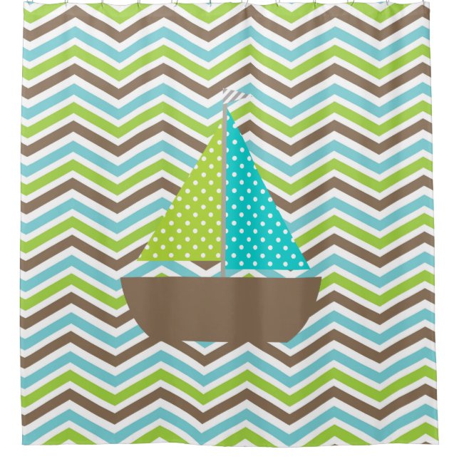 Nautical Ocean Bright Sailboat on Chevron Stripes (Front)