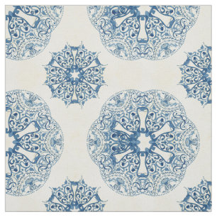 Nautical Ocean Caribbean Island Vintage Tile Blue Fabric