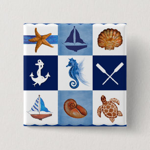 Nautical Ocean Designs 2 Inch Square Button