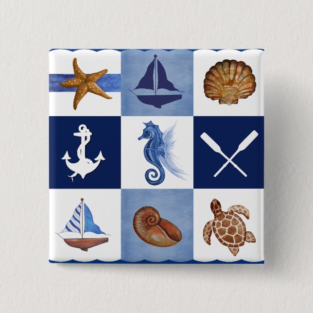 Nautical Ocean Designs 2 Inch Square Button (Front)
