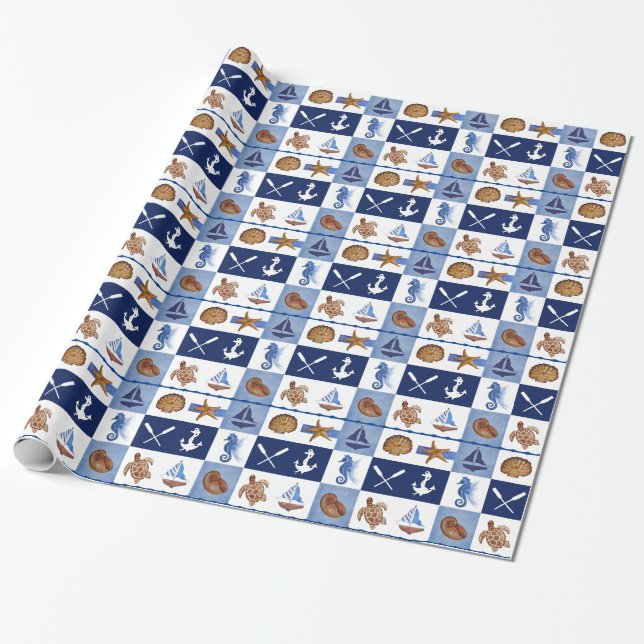 Nautical Ocean Designs Wrapping Paper (Unrolled)