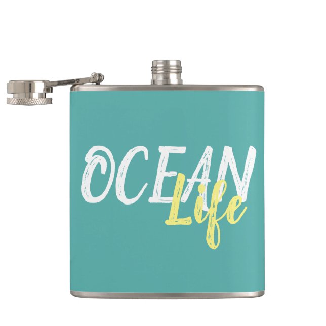 nautical OCEAN LIFE lettering | Hip Flask (Opened)