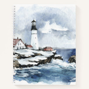 Nautical Ocean Lighthouse Watercolor Spiral Notebook