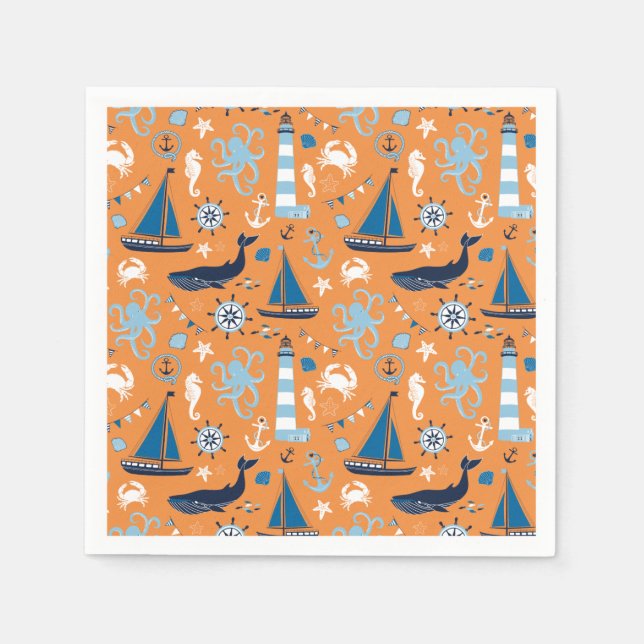 Nautical Ocean Orange Napkin (Front)
