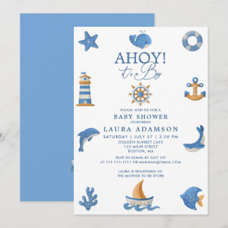 Nautical Ocean Sailor Ahoy It’s a Boy Baby Shower Invitation