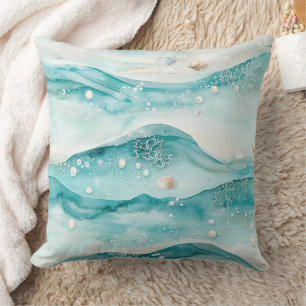 Nautical Ocean Seashell Pattern Throw Pillow