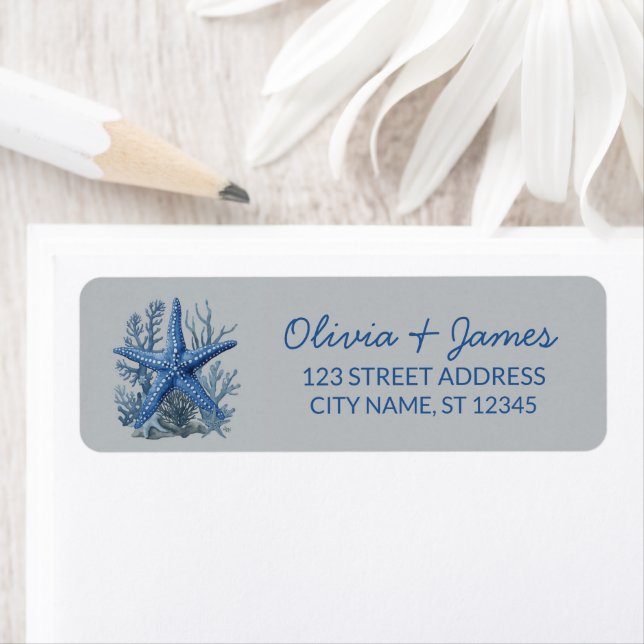 Nautical Ocean Starfish Navy Blue Return Address   (Insitu)