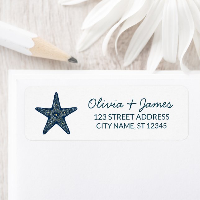 Nautical Ocean Starfish Navy Blue Return Address   (Insitu)