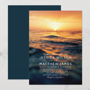 Nautical Ocean Sunset Beach Themed Wedding Invitation