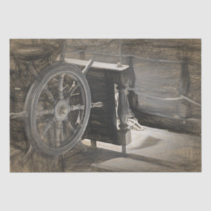 Nautical Ocean Vintage Navy Ship Sepia Coastal Art Tissue Paper