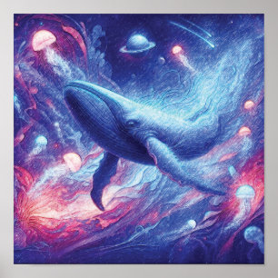 nautical Ocean Voyager  Whale in Cosmic Sea Poster