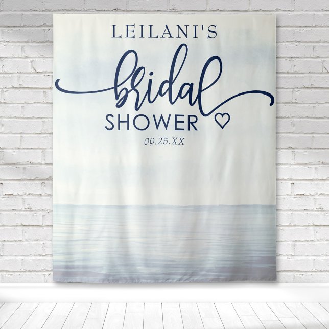 Nautical Ocean Watercolor Bridal Shower Tapestry (Nautical watercolor ocean scene bridal shower backdrop perfect for photo ops at a beach them shower)
