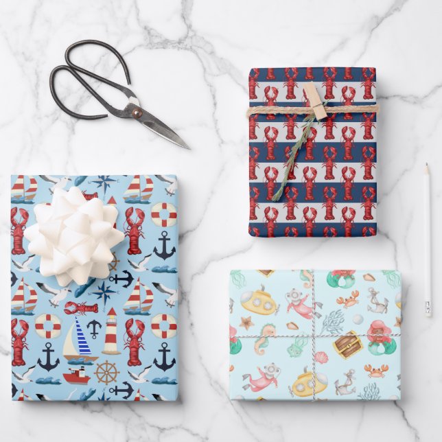 Nautical Ocean Wrapping Paper Sheet (Front)