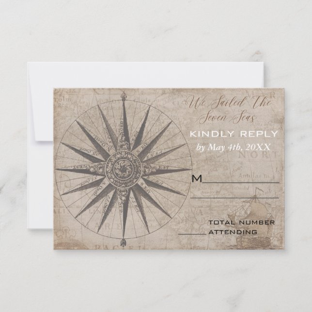 Nautical Ocean Yacht Wedding RSVP Card (Front)