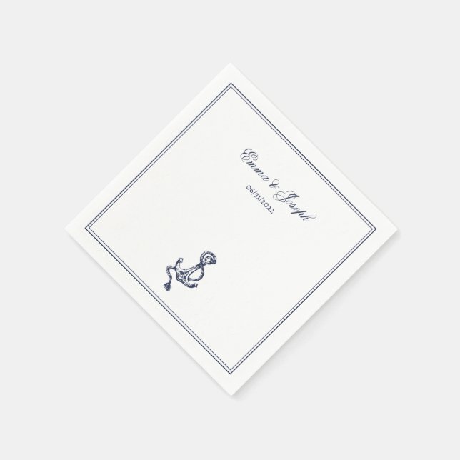 Nautical Oceanic classic navy Wedding Paper Napkin (Corner)
