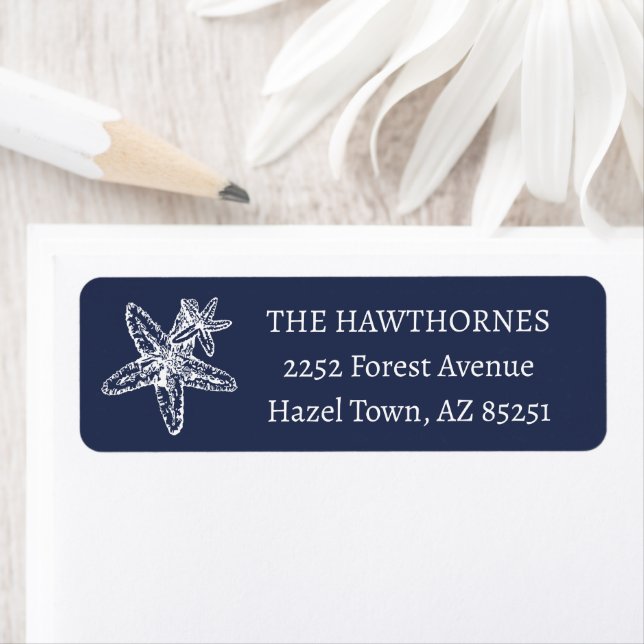 Nautical Oceanic dark navy Wedding Adress Label (Insitu)