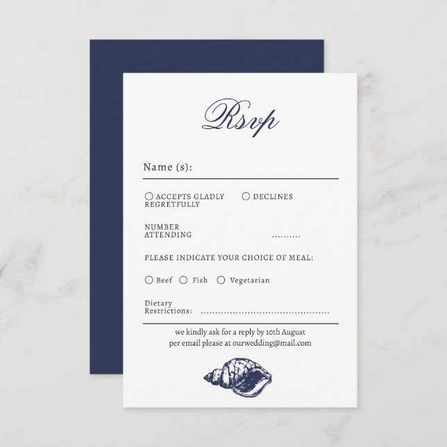 Nautical Oceanic dark navy Wedding Rsvp Card (Front/Back)