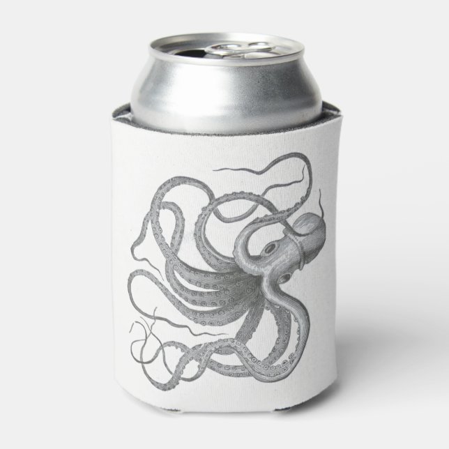 Nautical octopus kraken vintage steampunk antique can cooler (Can Front)