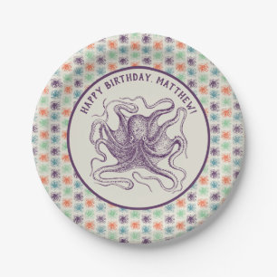 Nautical Octopus Personalized Birthday Party Paper Plate